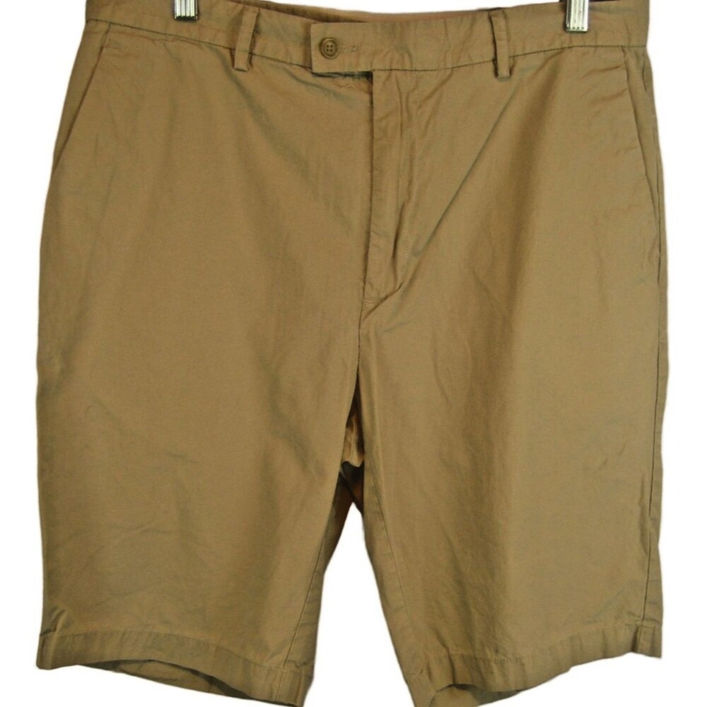 Mens Perry Ellis Khaki Cotton Flat Front Bermuda Shorts sz 36x10